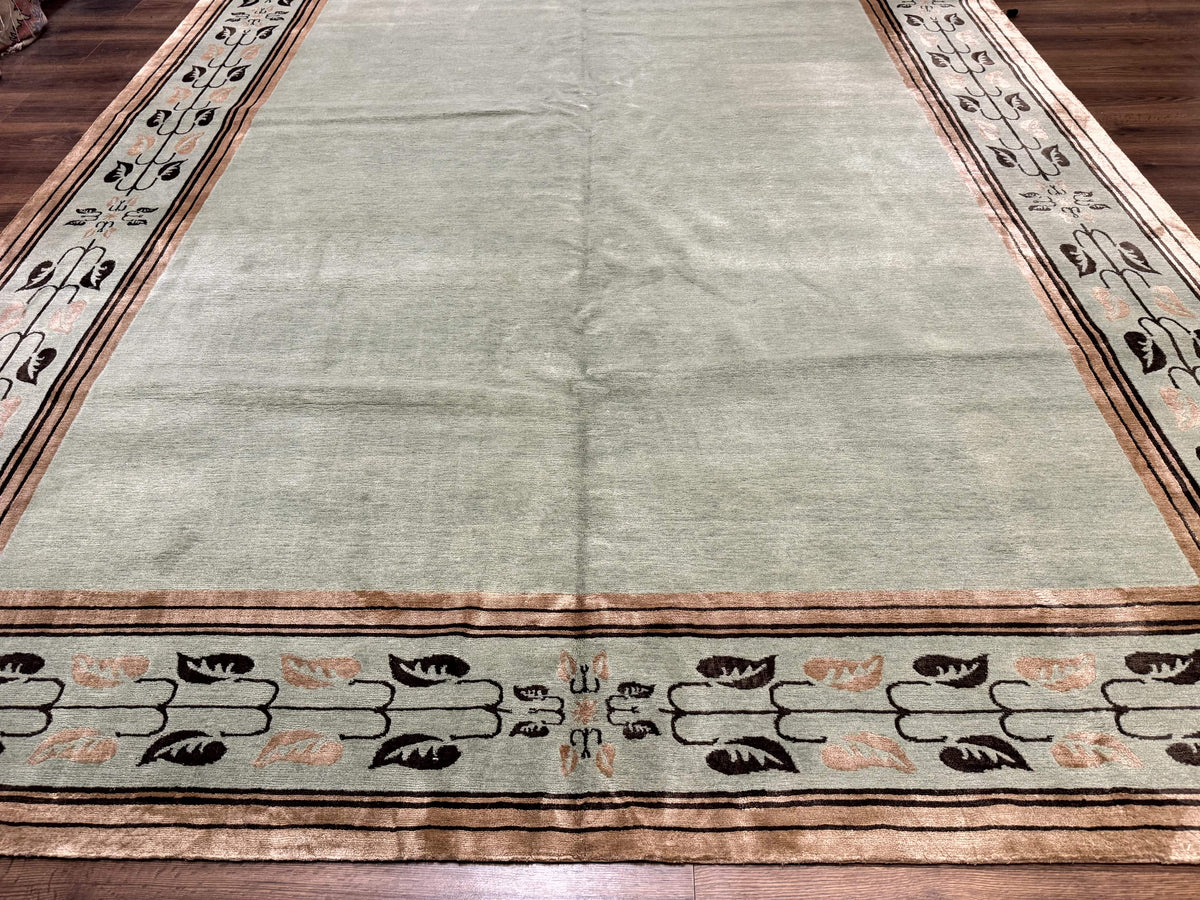 Palace Size Nepali Rug 9x18, Open Field, Light Mint Green, Wool Hand Knotted, Modern Contemporary - Jewel Rugs, view 6