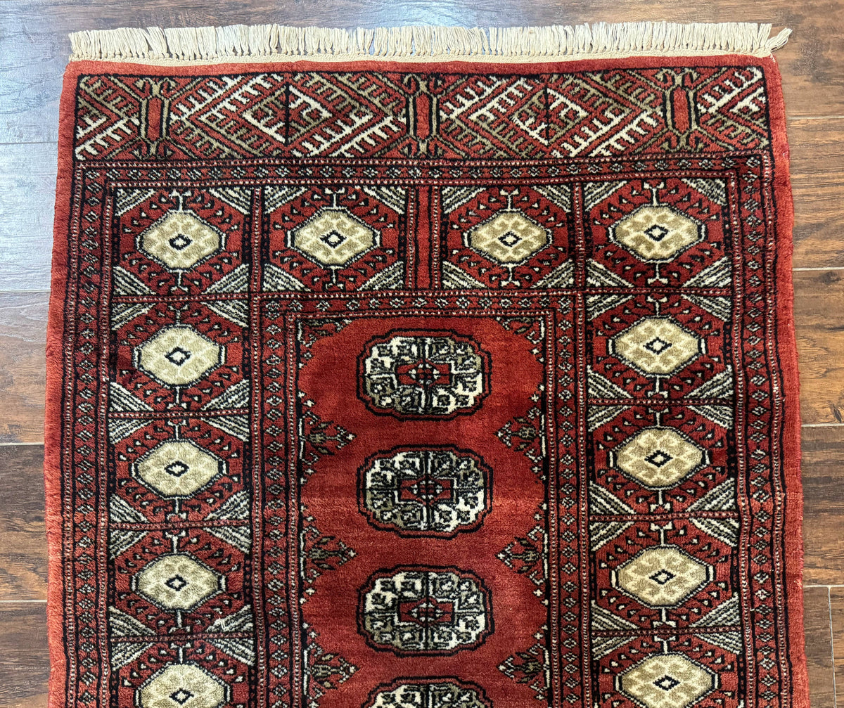 Red Pakistani Turkoman Rug 3x5, Bokhara Design, Vintage, Signed - Jewel Rugs, view 4
