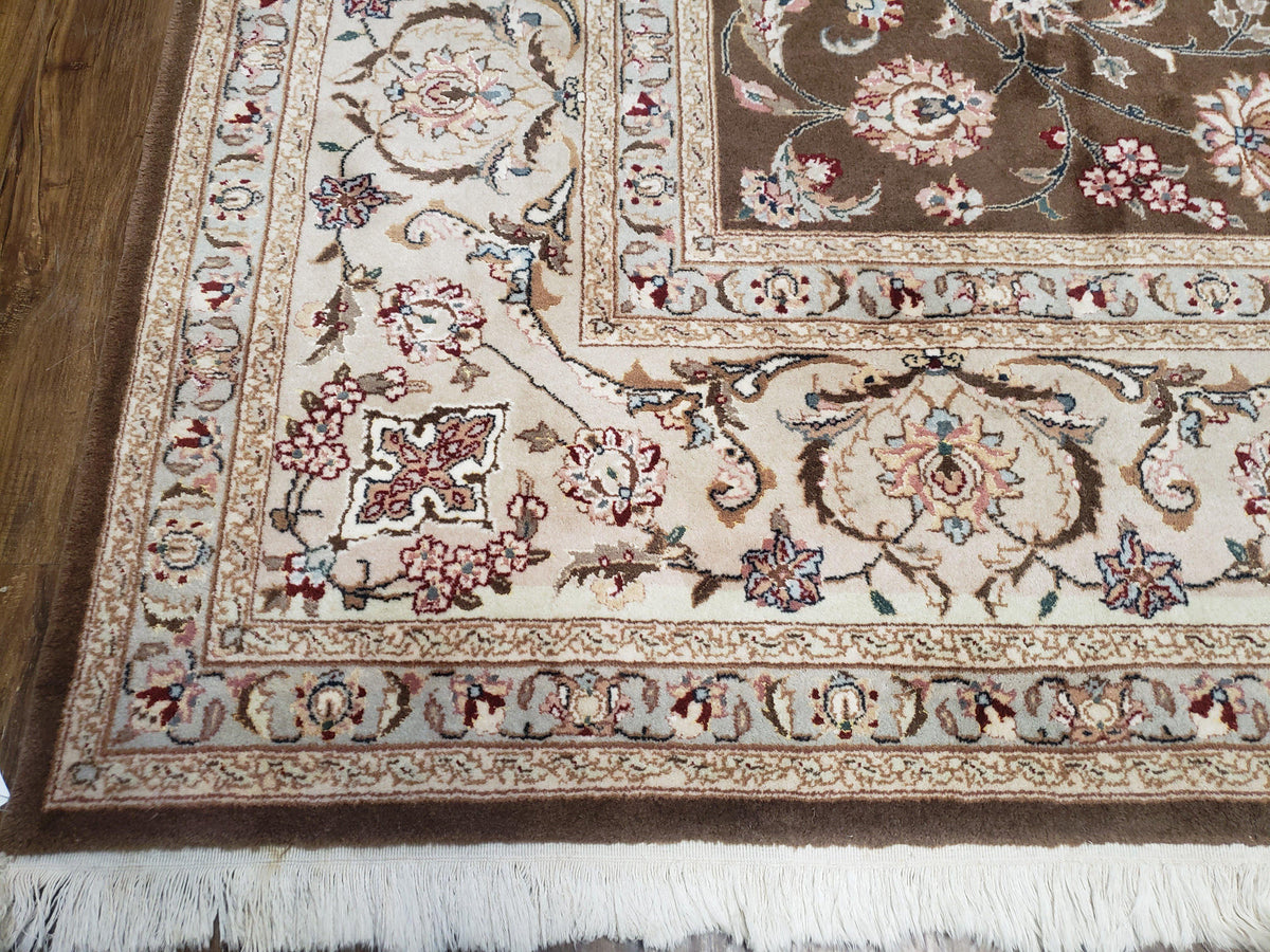 Vintage Pak-Persian Area Rug 9x12, Wool Hand-Knotted Spice Brown & Ivory Traditional Fine Oriental Carpet, Pakistani Carpet, 9 x 12 Fine Rug - Jewel Rugs, view 8