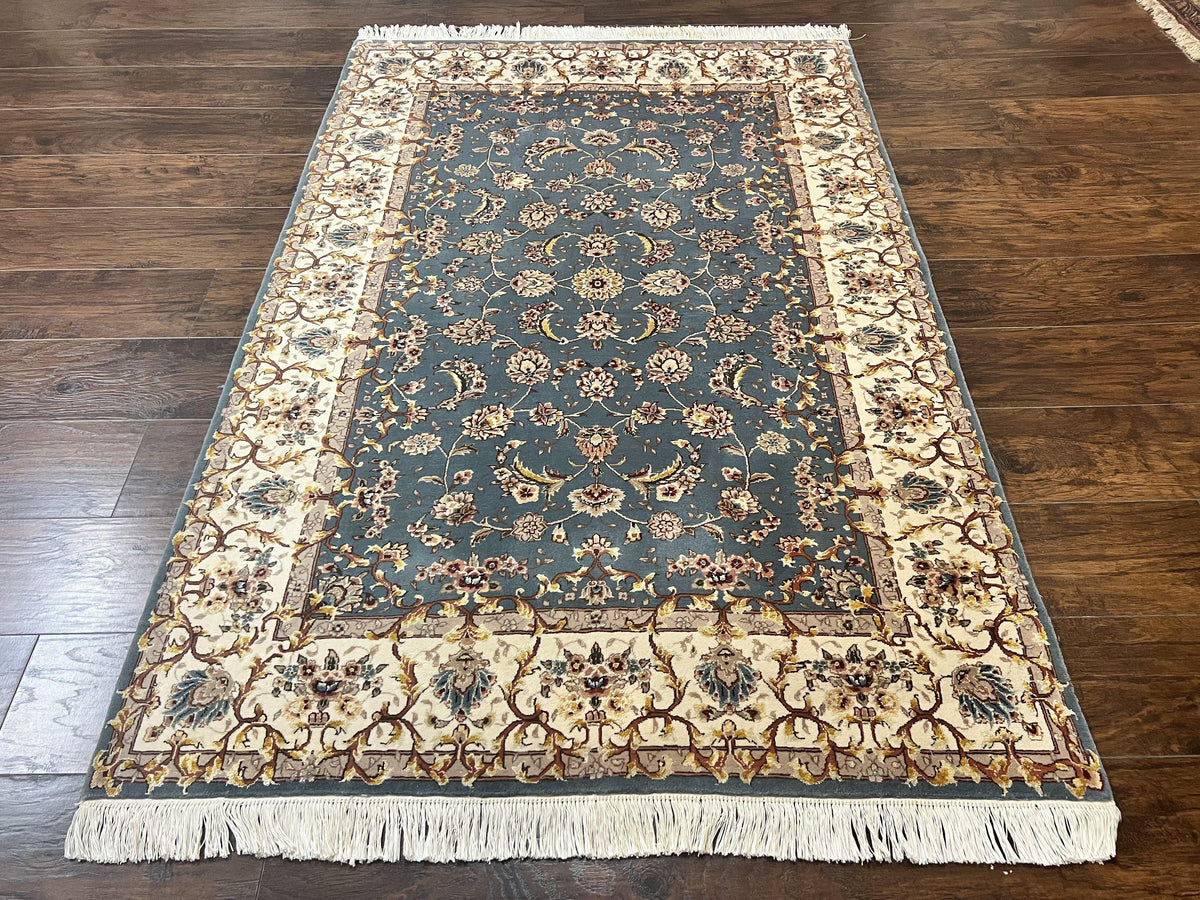 Sino Persian Rug 4x6, Very Fine Oriental Carpet, Handmade Rug 4 x 6, Floral Allover Vintage Traditional Wool & Silk Highlights, 200 KPSI - Jewel Rugs