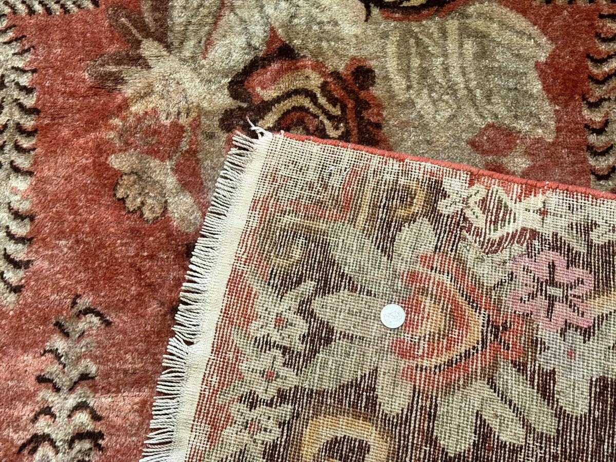 Khotan Rug 5x9, Terracotta and Brown, Floral, Chinese Wool Carpet, Antique Rug - Jewel Rugs, view 11