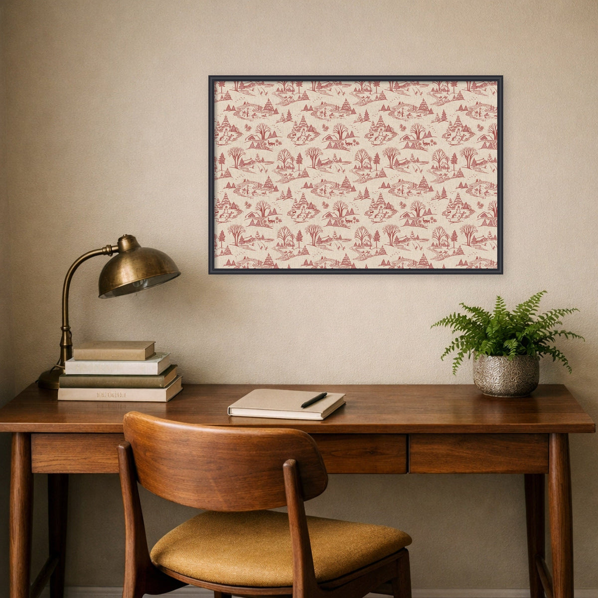Framed Fabric Magnetic Board Wonderland Red Toile Wall Organization