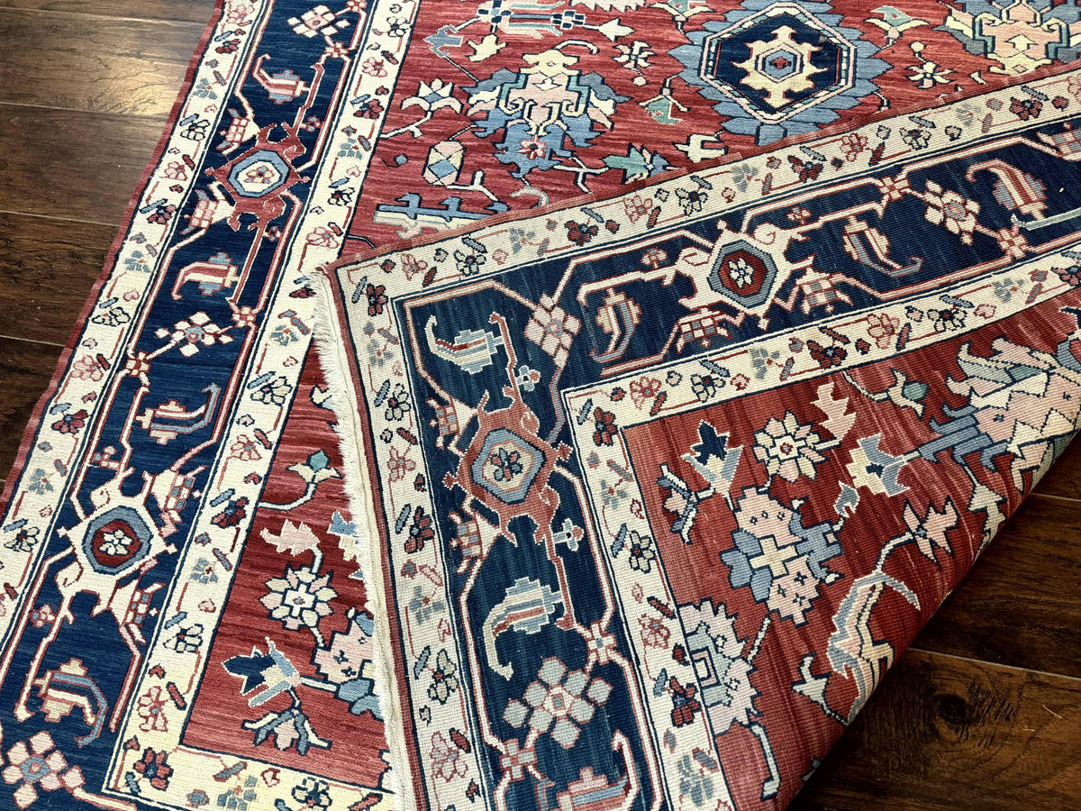Turkish Flatweave Rug 6x9, Heriz Design, Red and Blue - Jewel Rugs, view 11