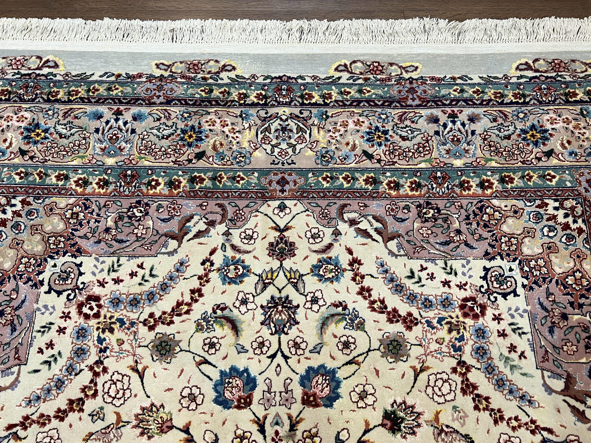 Beautiful Pak Persian Rug 6x9, Floral Medallion, Wool and Silk, Highly Detailed Elegant Carpet, Vintage Oriental Rug 6 x 9, Cream and Gray - Jewel Rugs, view 3