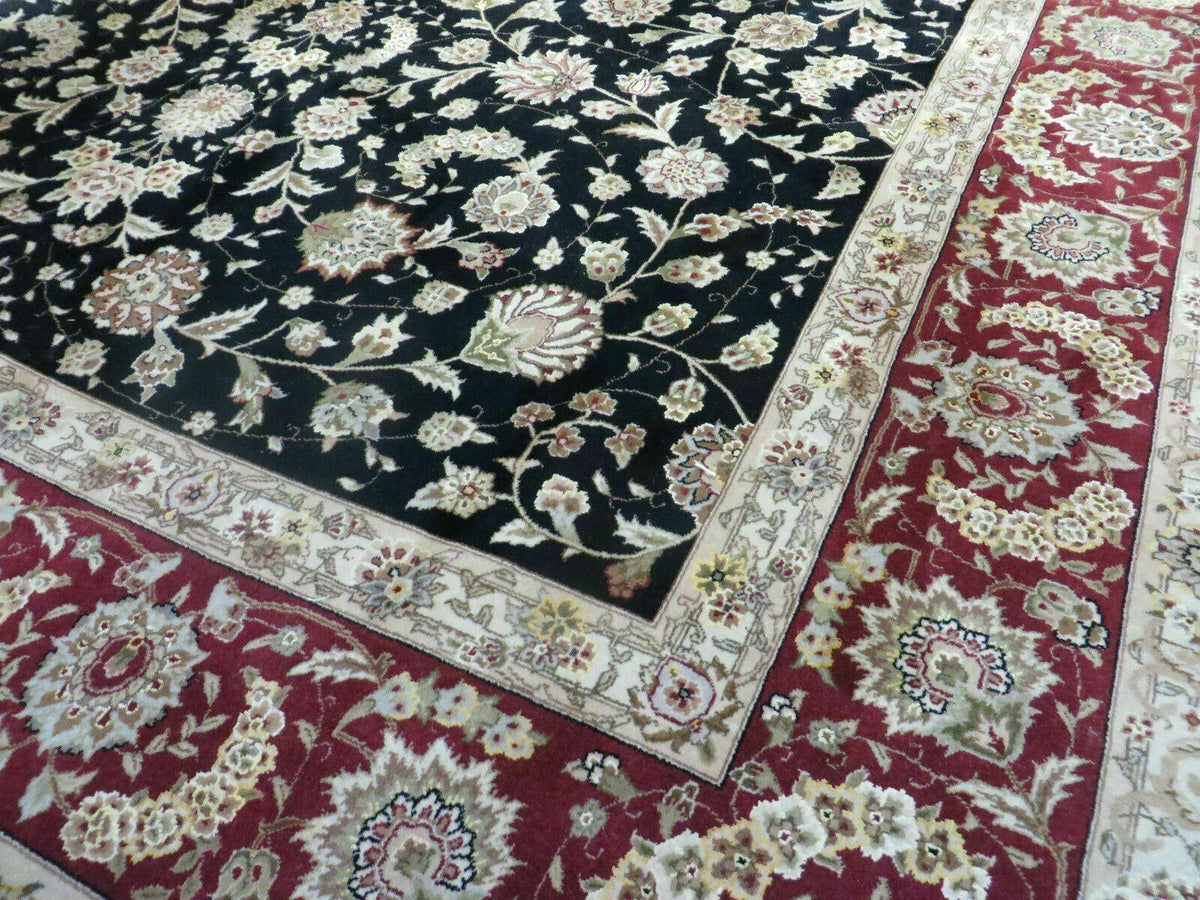 9' X 12' Vintage Handmade Fine Chinese Oriental Floral Wool Rug Silk Black - Jewel Rugs, view 10