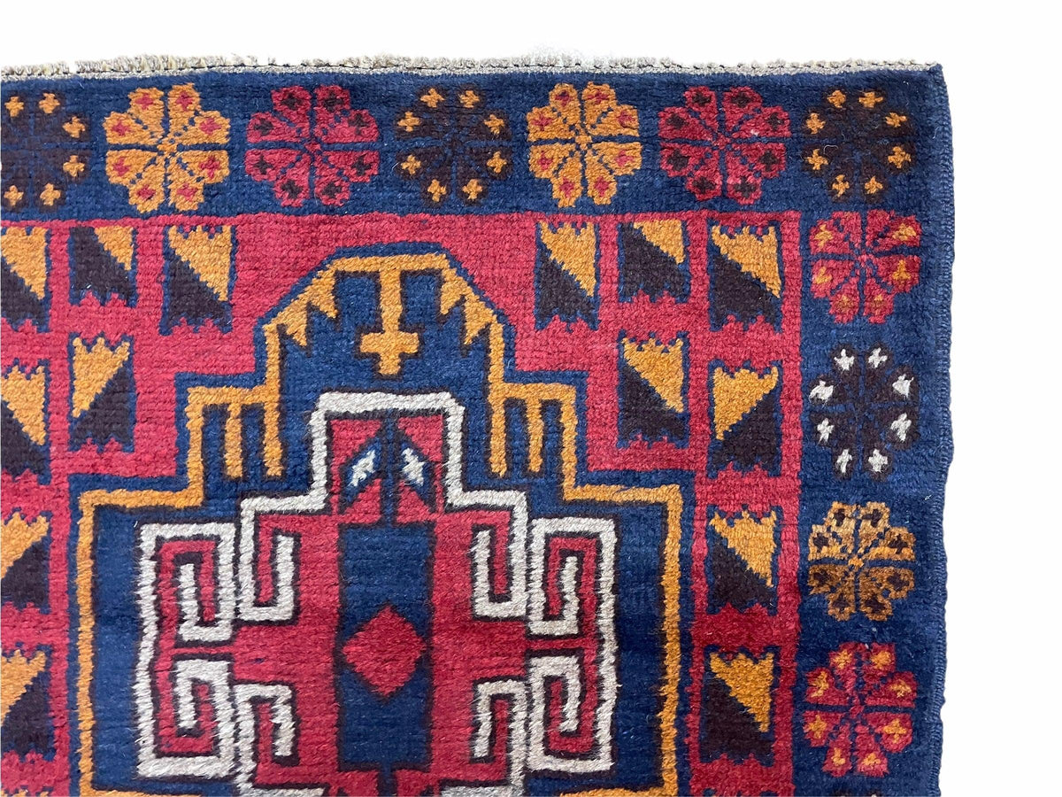3 X 4.3 Vintage Handmade Tribal Wool Rug Balouch Rug Afghan Rug Red Blue Nice - Jewel Rugs, view 8