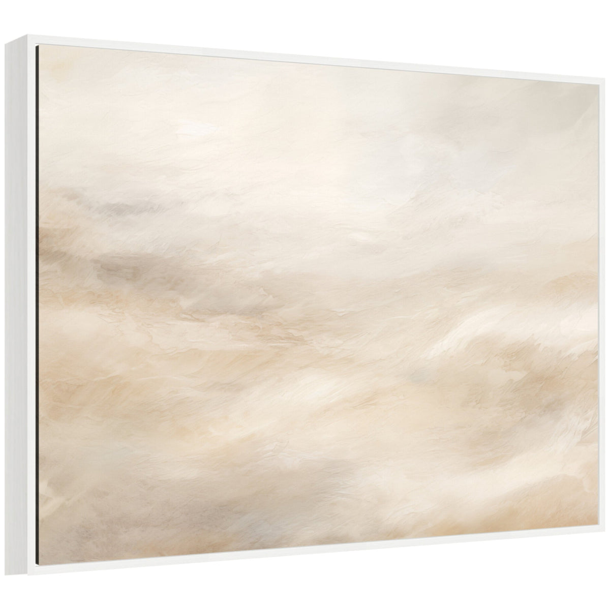 Sylvie Tonal Abstract Textural White and Beige Light Natural Neutrals Horizontal Framed Canvas by The Creative Bunch Studio