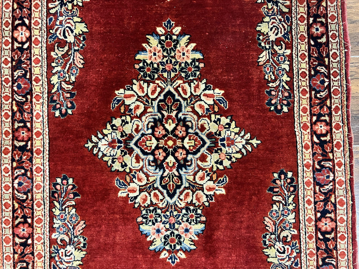Persian Sarouk Runner Rug 2.7 x 6, Semi Open Field, Red, Handmade Hand Knotted, Wool Oriental Carpet, Vintage Semi Antique - Jewel Rugs, view 5