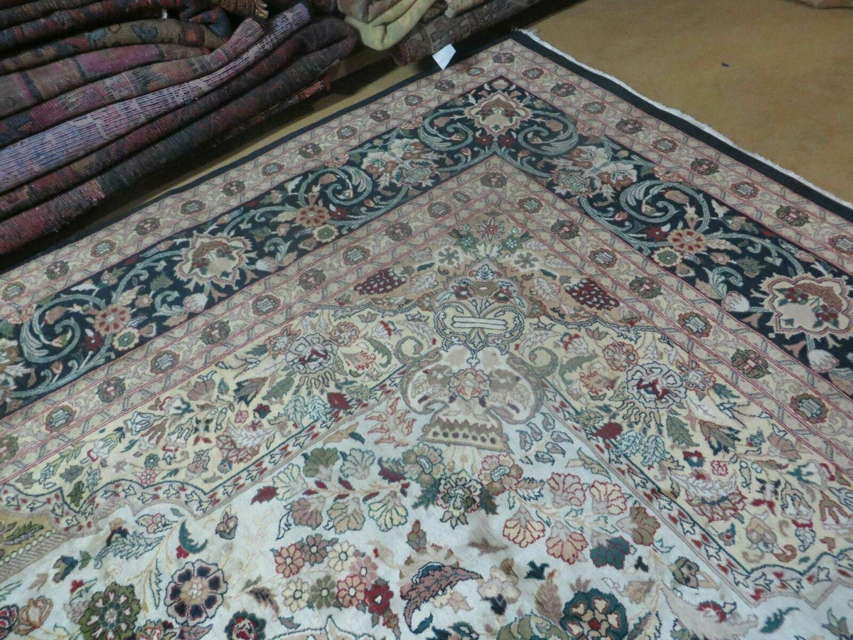 Beautiful Sino Persian Rug 9x12, Elegant High Quality Handmade Wool Oriental Carpet, Medallion with Corner Design, Floral, Black and Ivory - Jewel Rugs, view 12