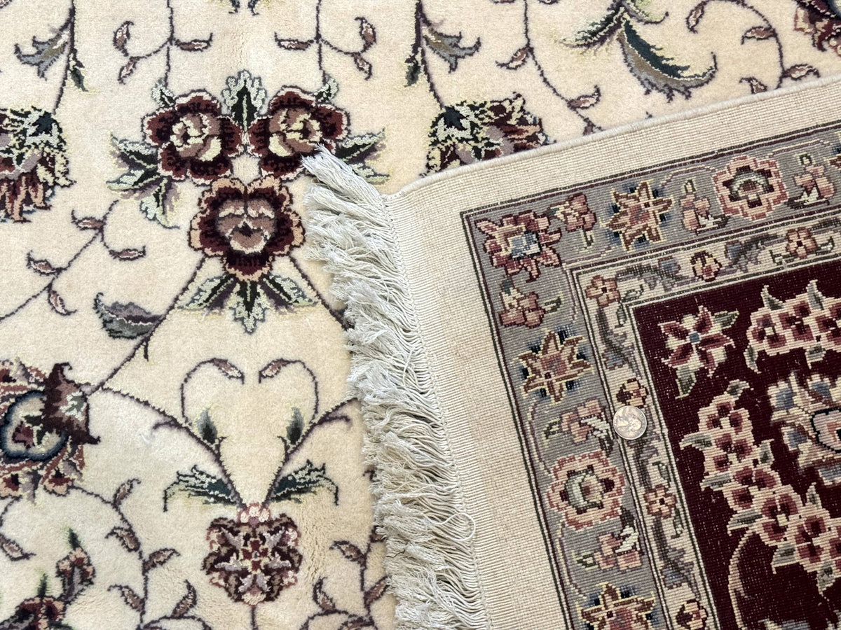 Sino Persian Rug 9x12, Floral Allover Design, 170 KPSI, Ivory and Dark Maroon - Jewel Rugs, view 10