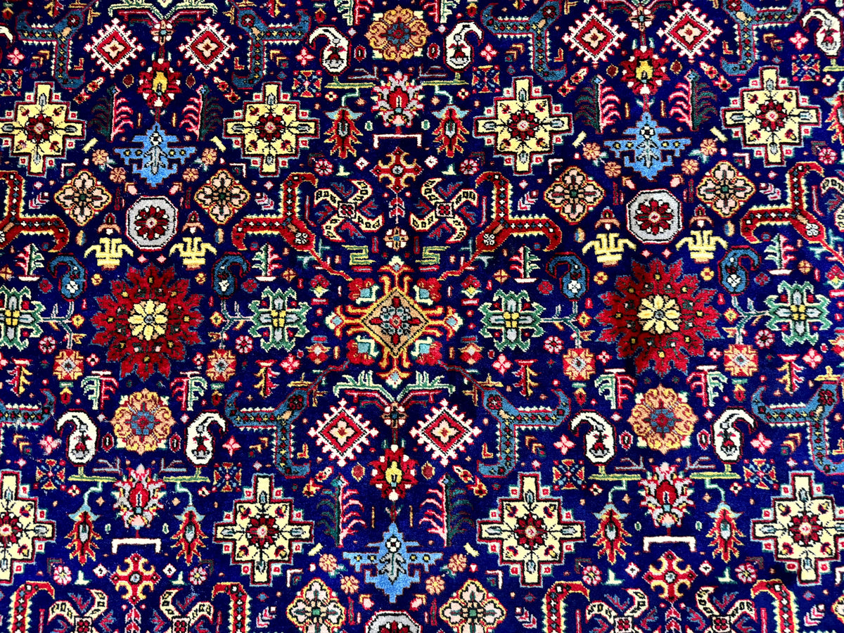 Large Persian Tabriz Rug 10x16, Navy Blue and Red, Allover Pattern, Vintage Hand Knotted Wool Carpet - Jewel Rugs, view 5