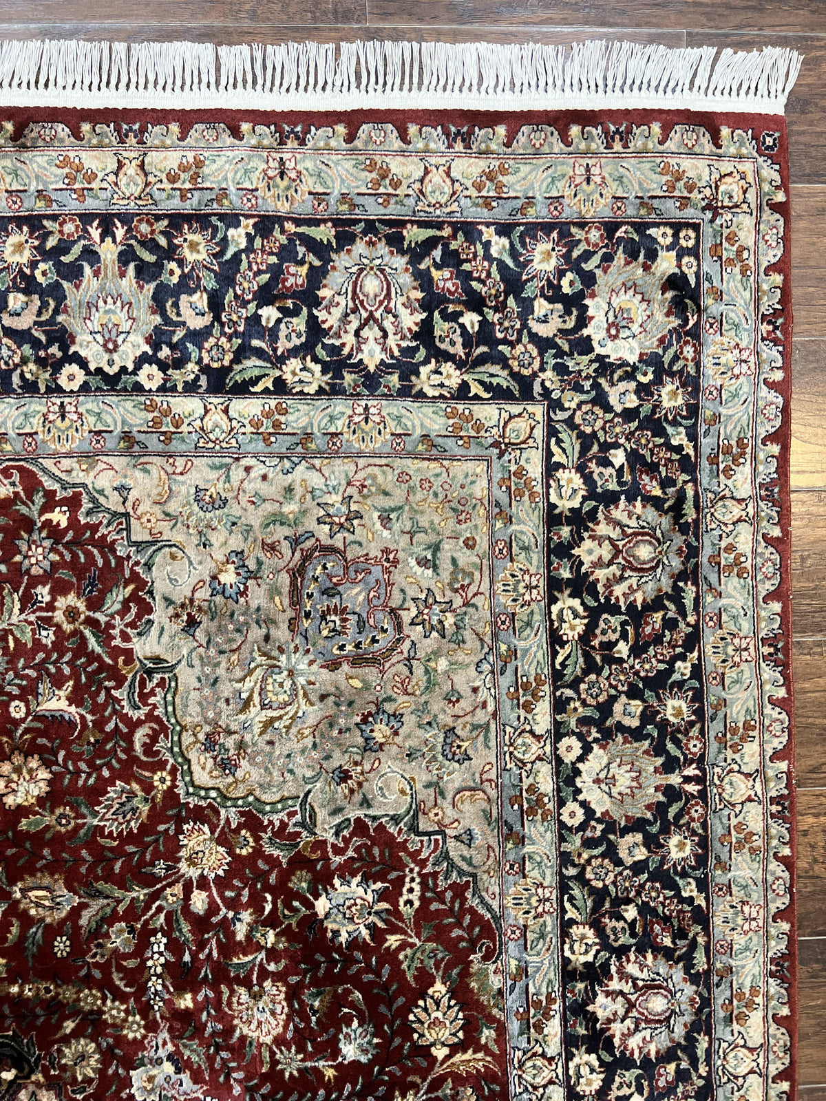 Pak Persian Rug 8x10, Wool Hand Knotted Vintage Carpet, Dark Red & Navy Blue, Dome Design Floral Medallion Rug, 8 x 10 Oriental Rug - Jewel Rugs, view 7