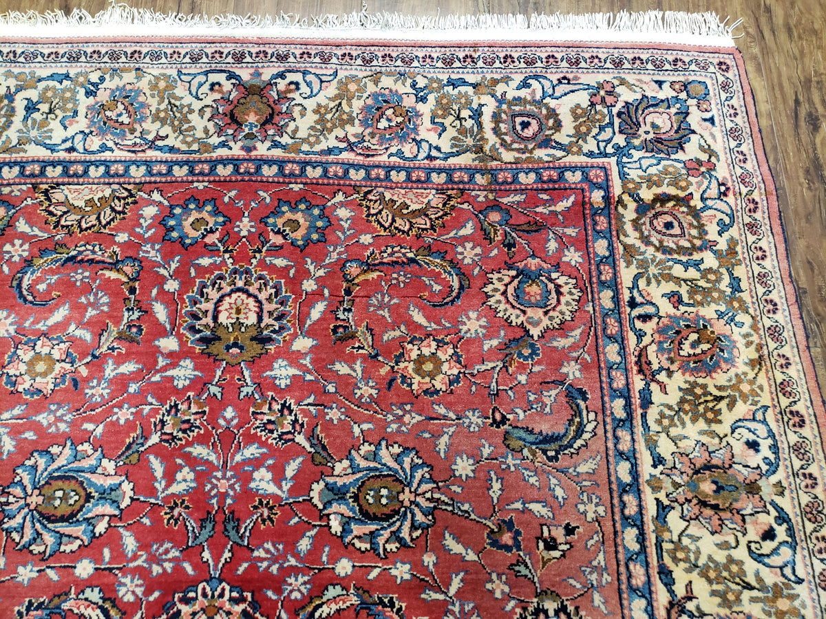 Semi Antique Persian Kashan Rug, Red & Beige, Hand-Knotted, Wool, 4'7" x 6' 6", Pair B - Jewel Rugs, view 8