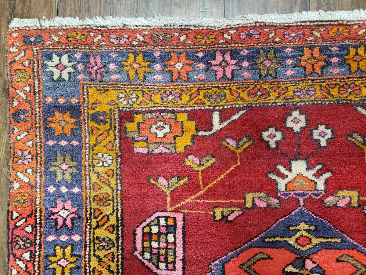 Antique Persian Karajeh Runner Rug 4.4 x 11 ft, Red Colorful Geometric Medallion Runner - Jewel Rugs, view 7