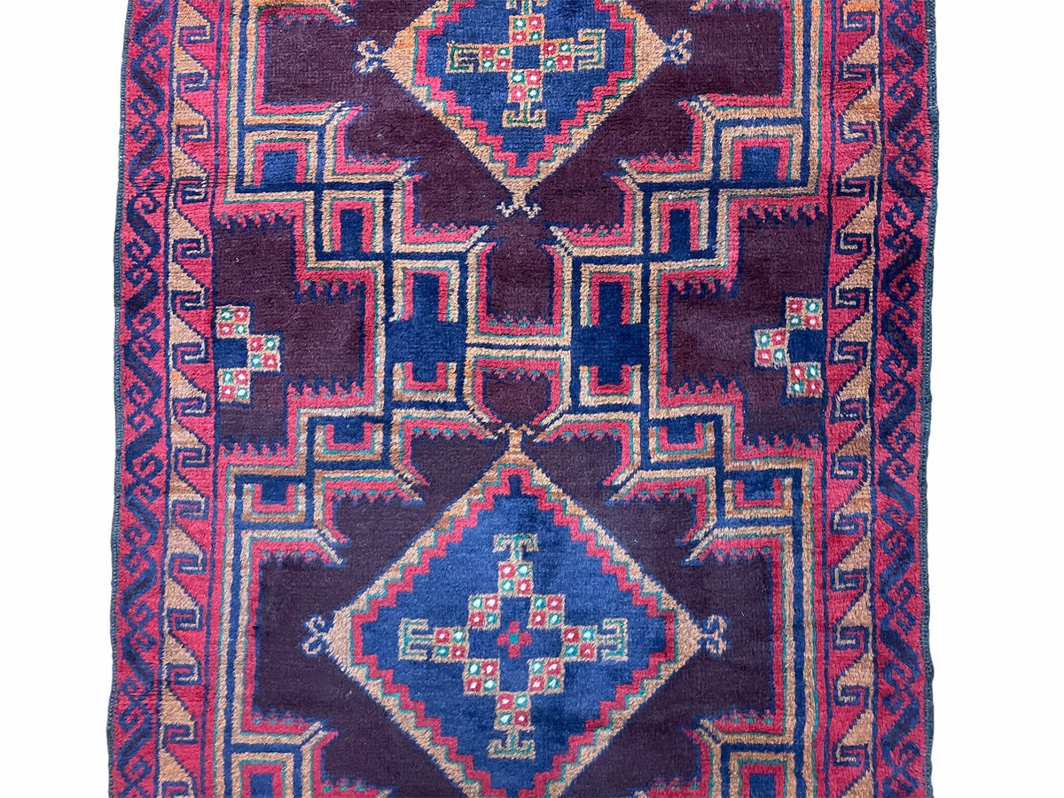 2'11" X 4'6" Vintage Handmade Tribal Wool Rug Balouchi Rug Afghan Rug Geometric - Jewel Rugs, view 4