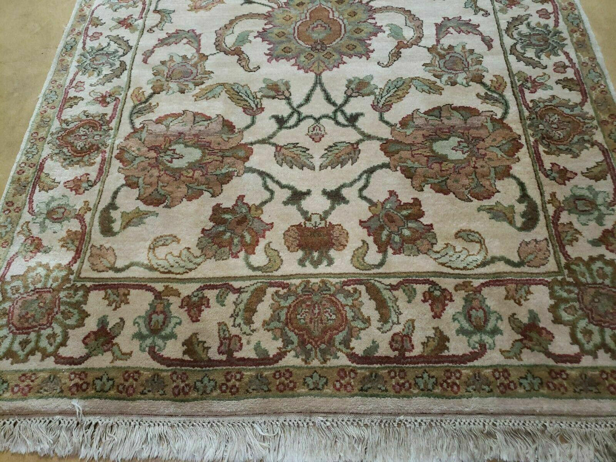 4x12 Vintage Oriental Runner Rug Hand Knotted Indian Agra Wool Tea Washed Beige - Jewel Rugs, view 5