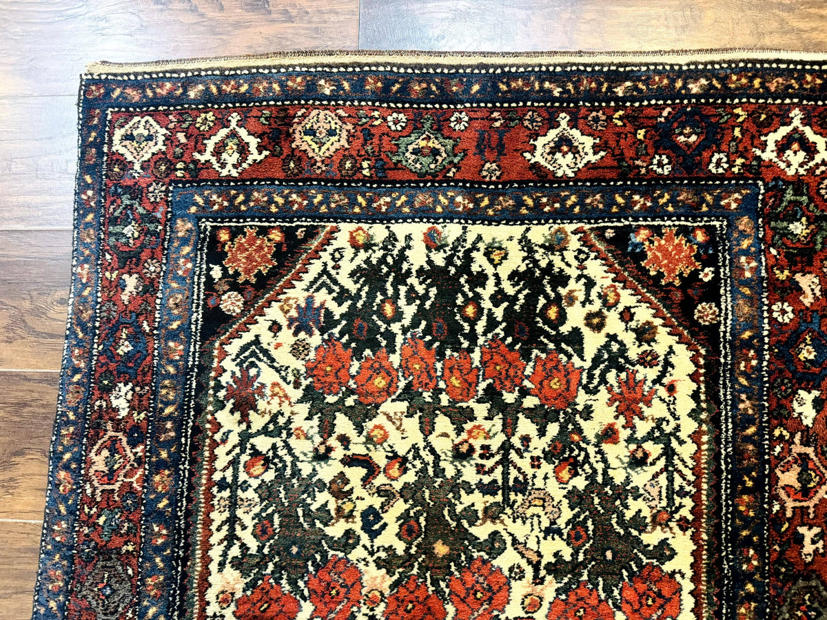 Persian Tribal Rug 3x5, Antique Persian Carpet, Floral Roses, Handmade, Persian Zanjan Rug - Jewel Rugs, view 6