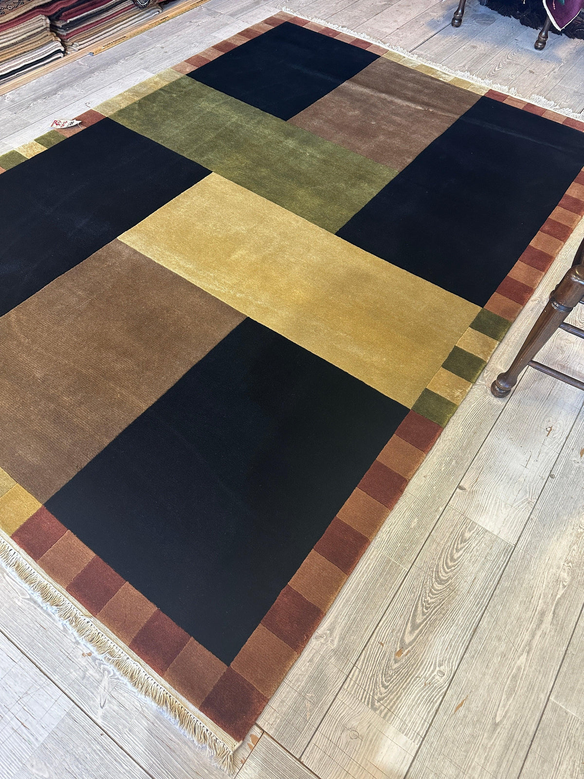 Indian Rug 6x9 | Navy, Brown & Gold | Hand-Knotted Wool - Rugistan, view 3