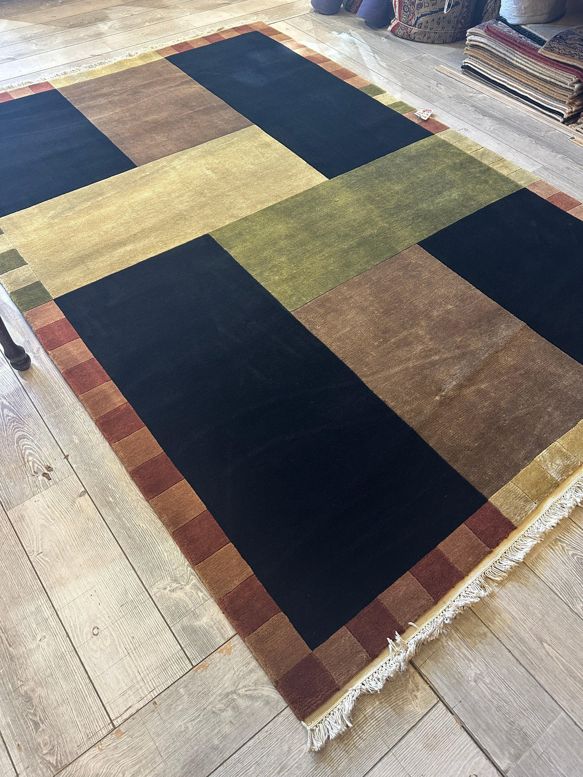 Indian Rug 6x9 | Navy, Brown & Gold | Hand-Knotted Wool - Rugistan, view 4
