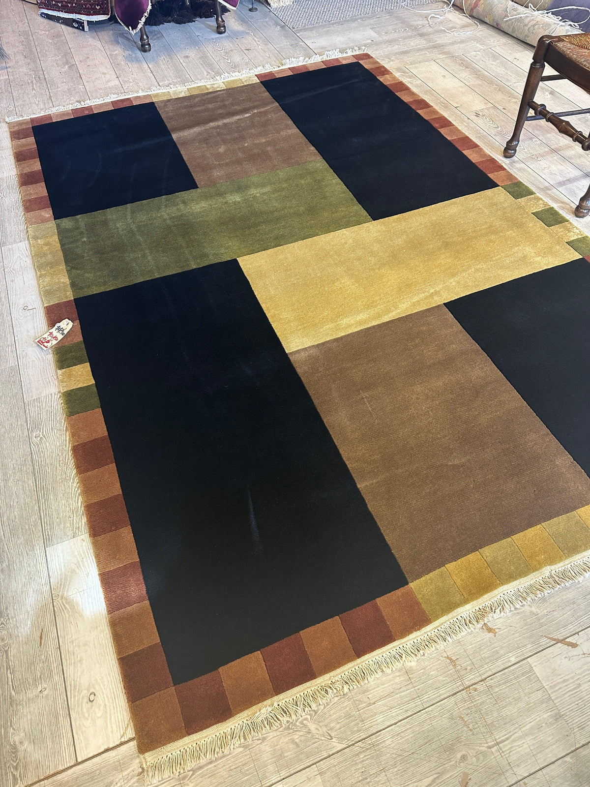Indian Rug 6x9 | Navy, Brown & Gold | Hand-Knotted Wool - Rugistan, view 5
