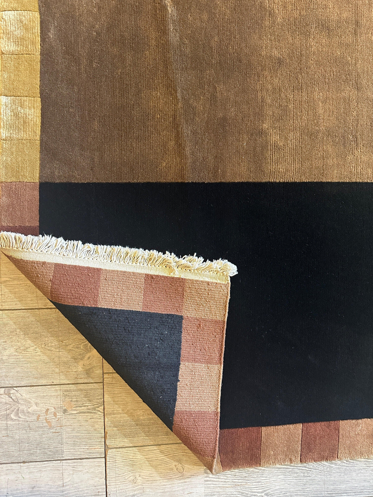 Indian Rug 6x9 | Navy, Brown & Gold | Hand-Knotted Wool - Rugistan, view 6