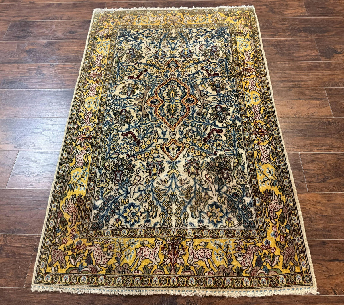 Persian Qum Tree of Life Rug 3.5 x 5.5, Animal Pictorials, Kork Wool with Silk Highlights - Jewel Rugs, view 2