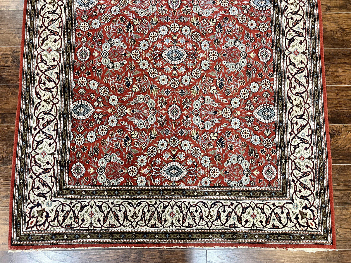 Red Persian Qum Rug 5 x 7.6, Hand Knotted Vintage Wool Fine Carpet 270 KPSI, Floral Allover - Jewel Rugs, view 5