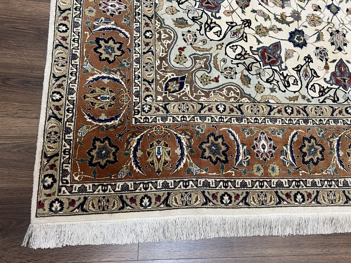 Wonderful Persian Tabriz Rug 7x10, Floral Medallion, Very Fine Oriental Carpet, Ivory - Jewel Rugs, view 8