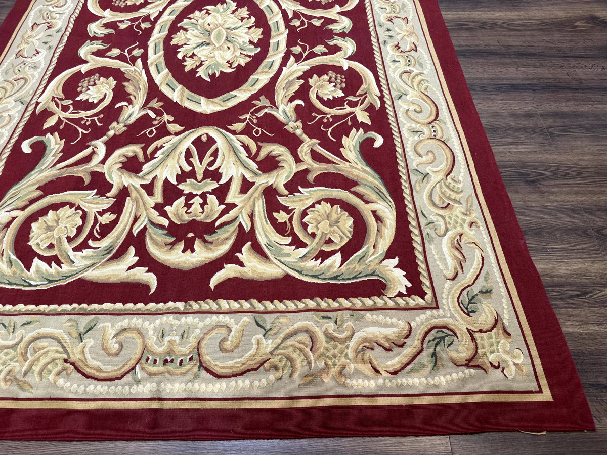 Burgundy Aubusson Rug 6x9, Vintage Wool Carpet - Jewel Rugs, view 10