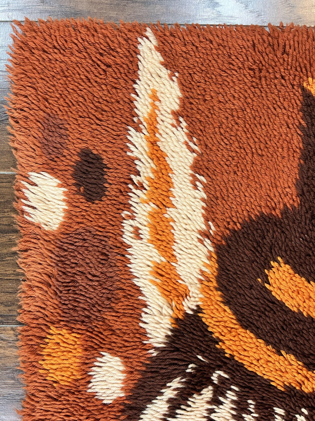 Rya Shag Rug 2x4, Rabbit in Top Hat, Wool, Orange, Vintage 1960s Danish Shag Rug - Jewel Rugs, view 7