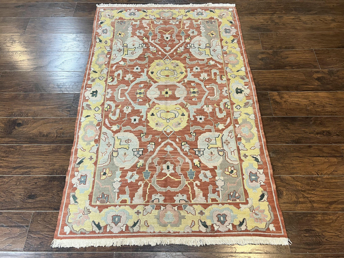 Turkish Flatweave Kilim Rug 4x6, Geometric Wool Handmade Carpet, Vintage - Jewel Rugs, view 2