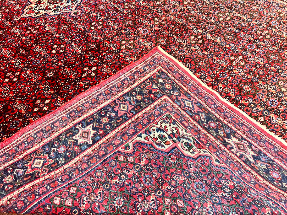 Large Persian Tribal Rug 11x17, Palace Sized Wool Handmade Vintage Carpet, Oversized Hand Knotted Rug, Red, Hamadan Dargazin Rug - Jewel Rugs, view 10