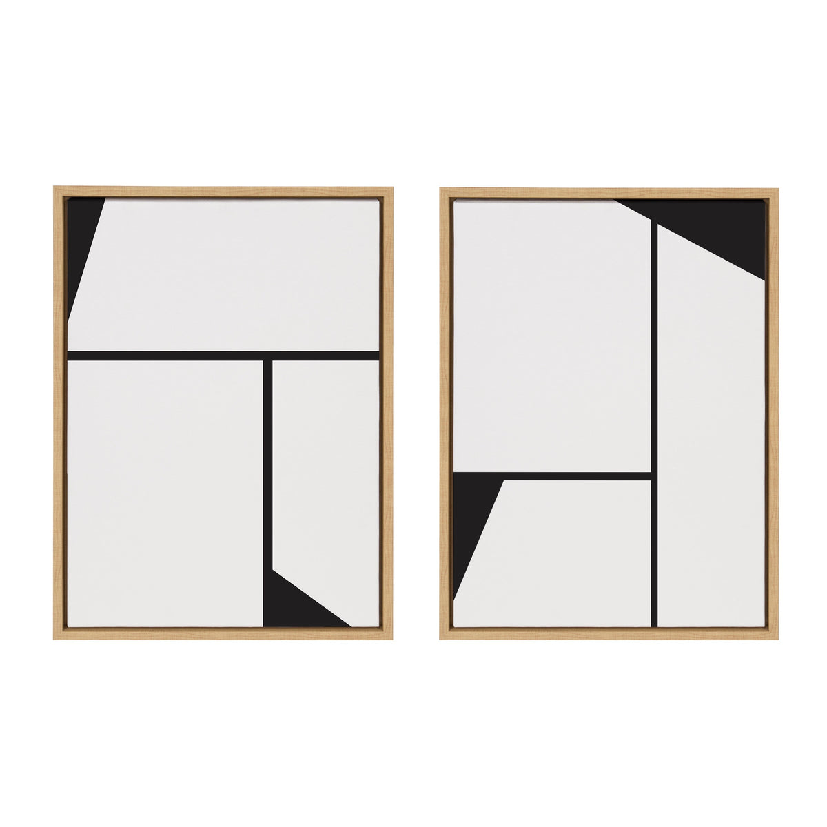 Sylvie Sleek Luxe Minimalist Black and White Abstract Framed Canvas Art Set by The Creative Bunch Studio