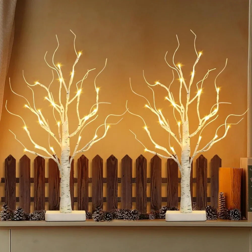 Birch Tree LED Lights 4-Pack, Battery Operated Wooden String Lights