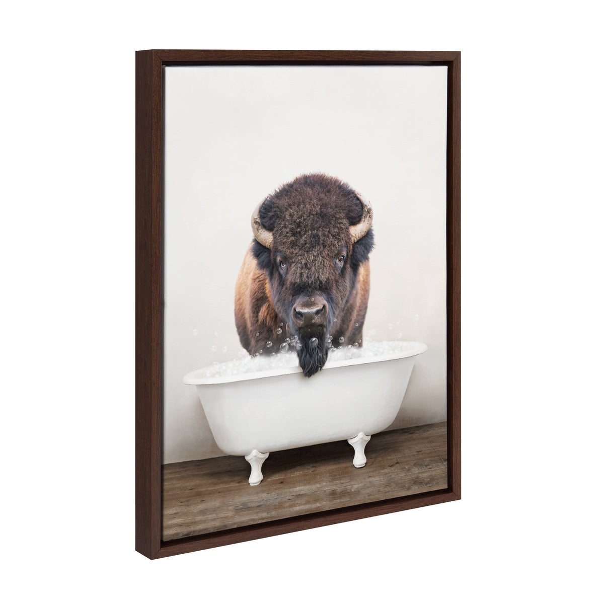 Sylvie Bison Rustic Bubble Bath Framed Canvas by Amy Peterson Art Studio