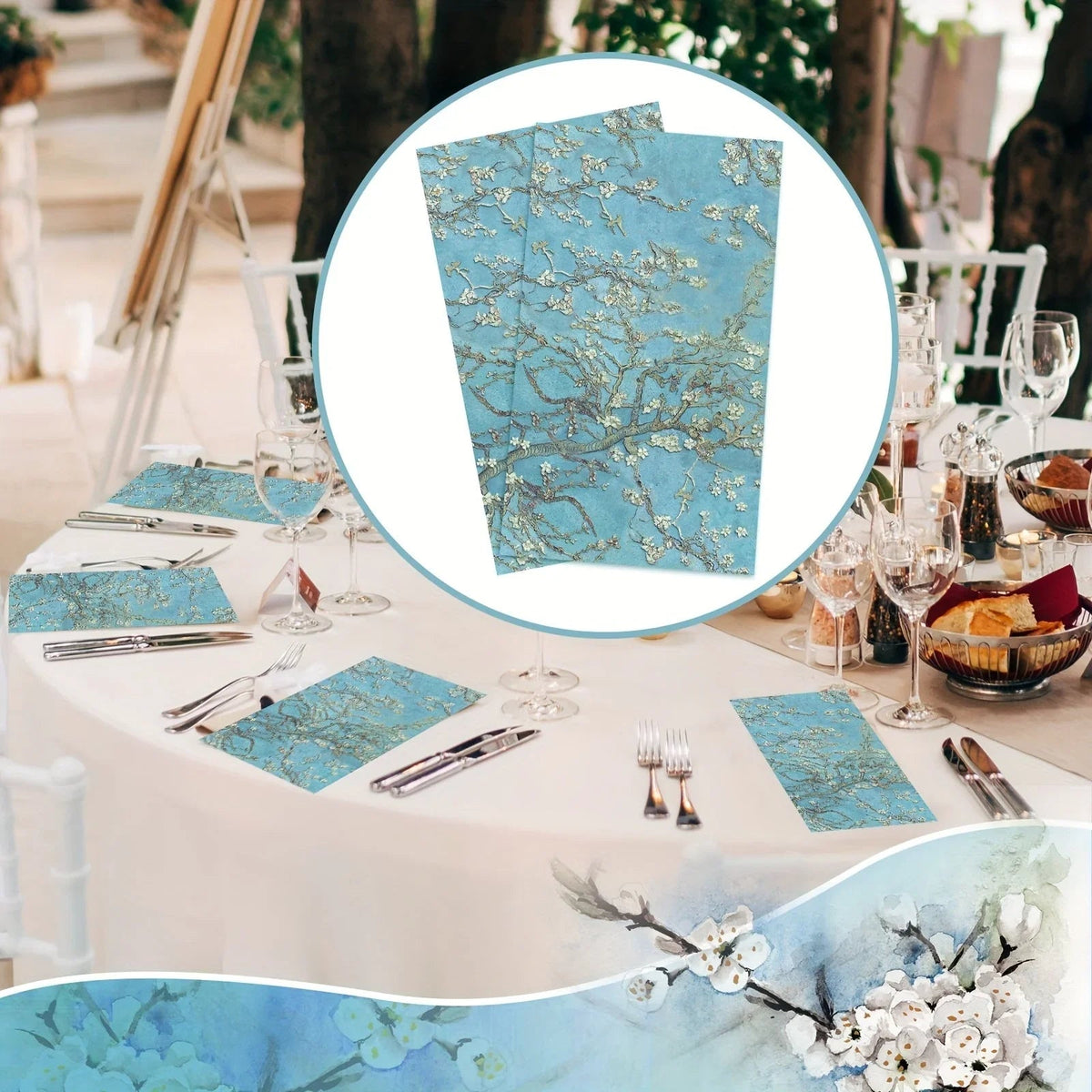 Blue Paper Hand Towels 200 Count Floral Design