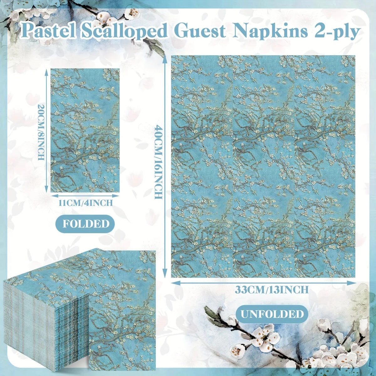 Blue Paper Hand Towels 200 Count Floral Design