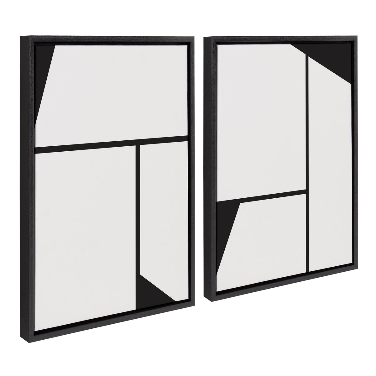 Sylvie Sleek Luxe Minimalist Black and White Abstract Framed Canvas Art Set by The Creative Bunch Studio