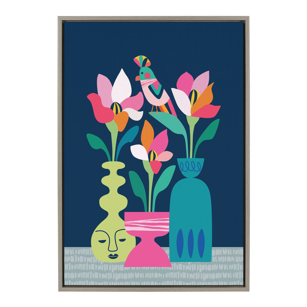Sylvie Mid Century Modern Magnolias Framed Canvas by Rachel Lee of My Dream Wall