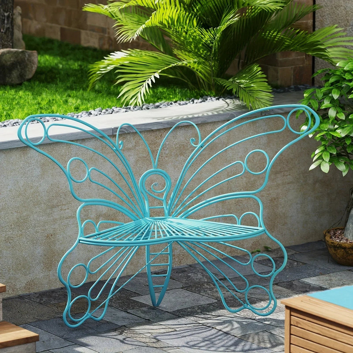 Butterfly Metal Garden Bench with Handcrafted Back Support — House of Avana, view 12 of 24