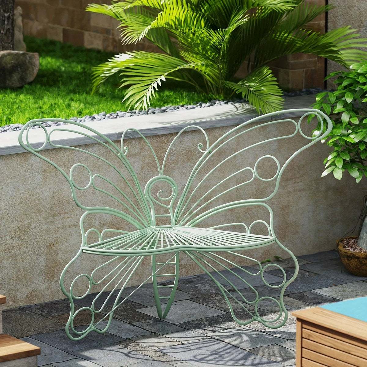 Butterfly Metal Garden Bench with Handcrafted Back Support — House of Avana, view 20 of 24