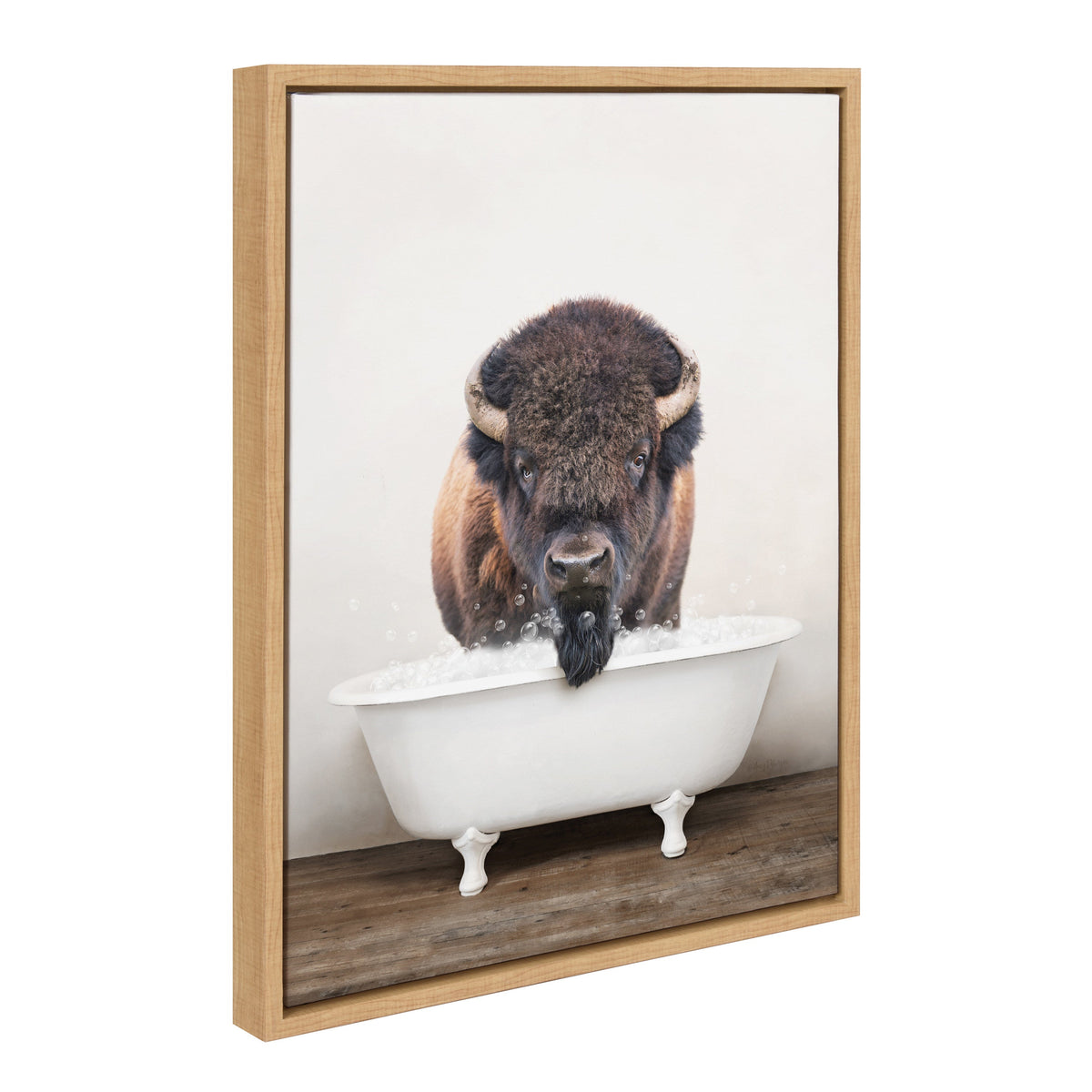 Sylvie Bison Rustic Bubble Bath Framed Canvas by Amy Peterson Art Studio
