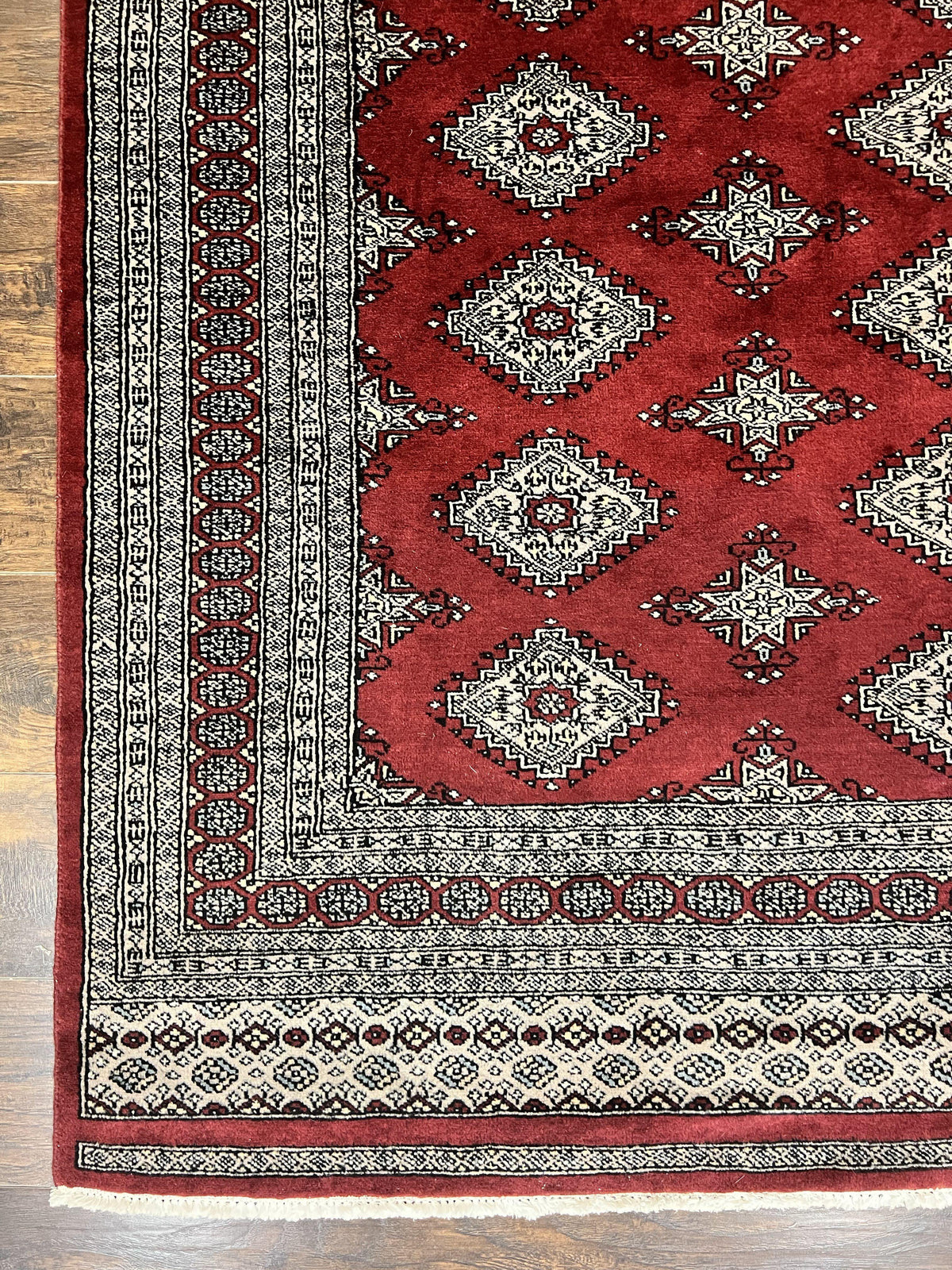 Pakistani Bokhara Rug 6x8, Fine Turkoman Carpet, Wool Handmade Vintage, Red, 6 x 8 Medium Sized Rug, Turkmen Rug - Jewel Rugs, view 7