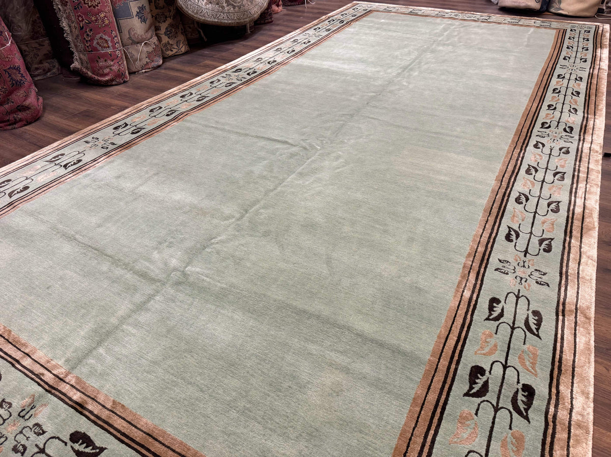 Palace Size Nepali Rug 9x18, Open Field, Light Mint Green, Wool Hand Knotted, Modern Contemporary - Jewel Rugs, view 3