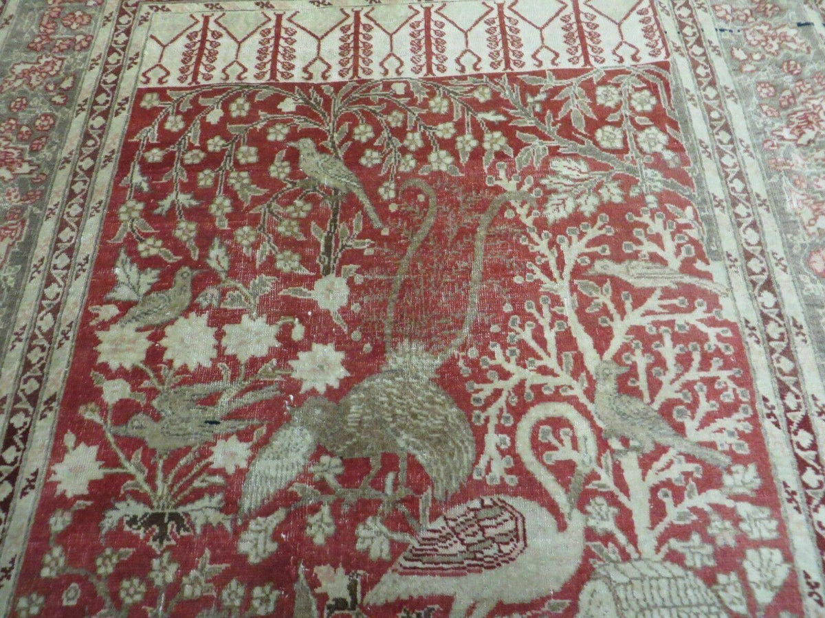 4' X 6' Antique Handmade Turkish Tree Of Life Oriental Wool Rug Birds Red - Jewel Rugs, view 11