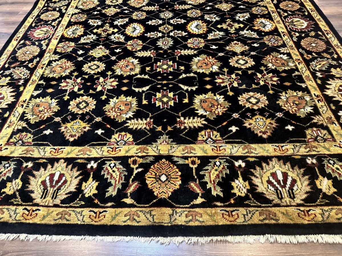 Indo Persian Mahal Rug 8x10, Black and Gold, Wool Hand Knotted Oriental Carpet - Jewel Rugs, view 6
