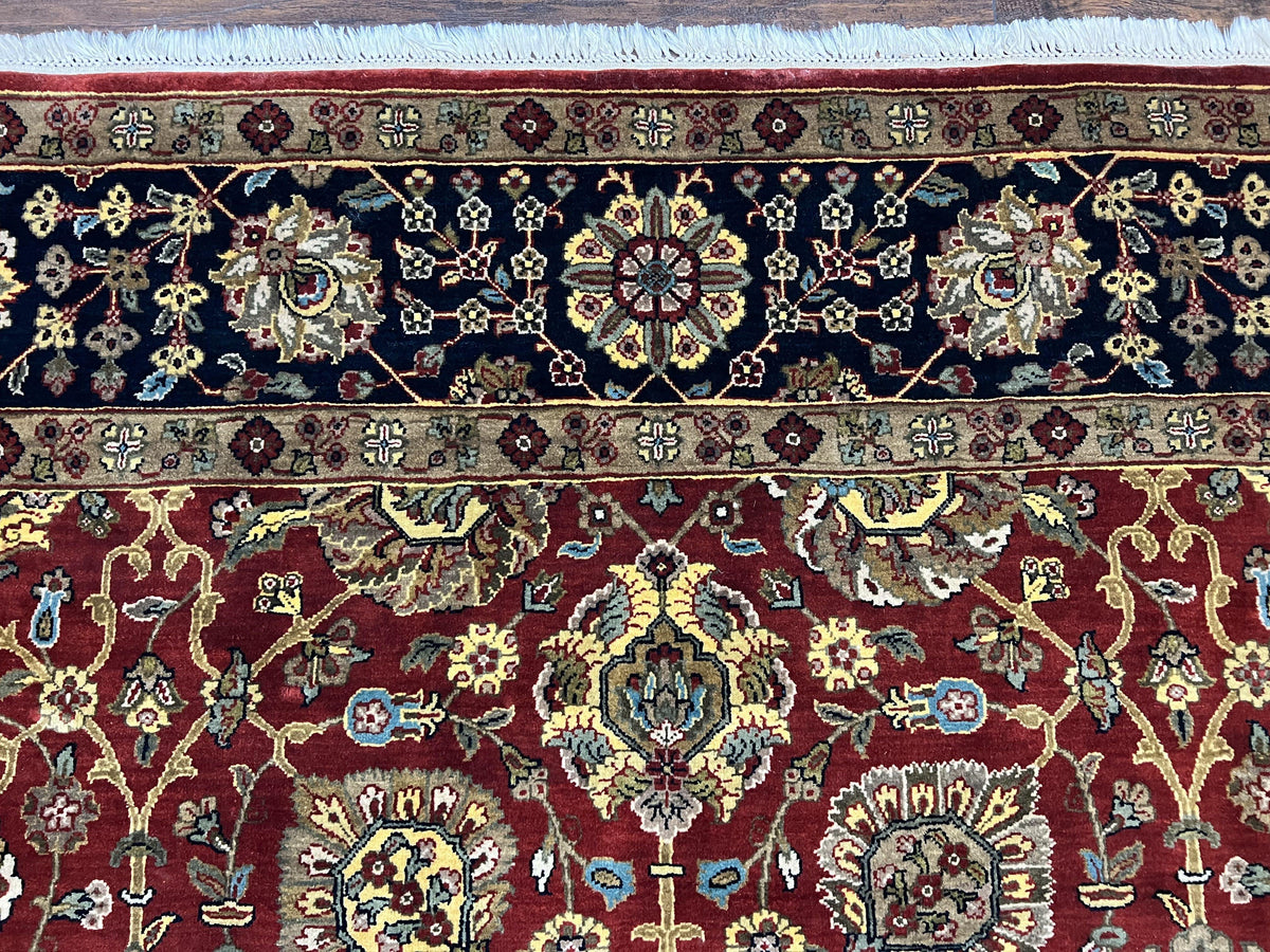 Indo Persian Rug 9x12, Hand Knotted Traditional Indian Wool Oriental Carpet 9 x 12 ft, Maroon and Navy Blue, Floral Allover 9x12 Vintage Rug - Jewel Rugs, view 3
