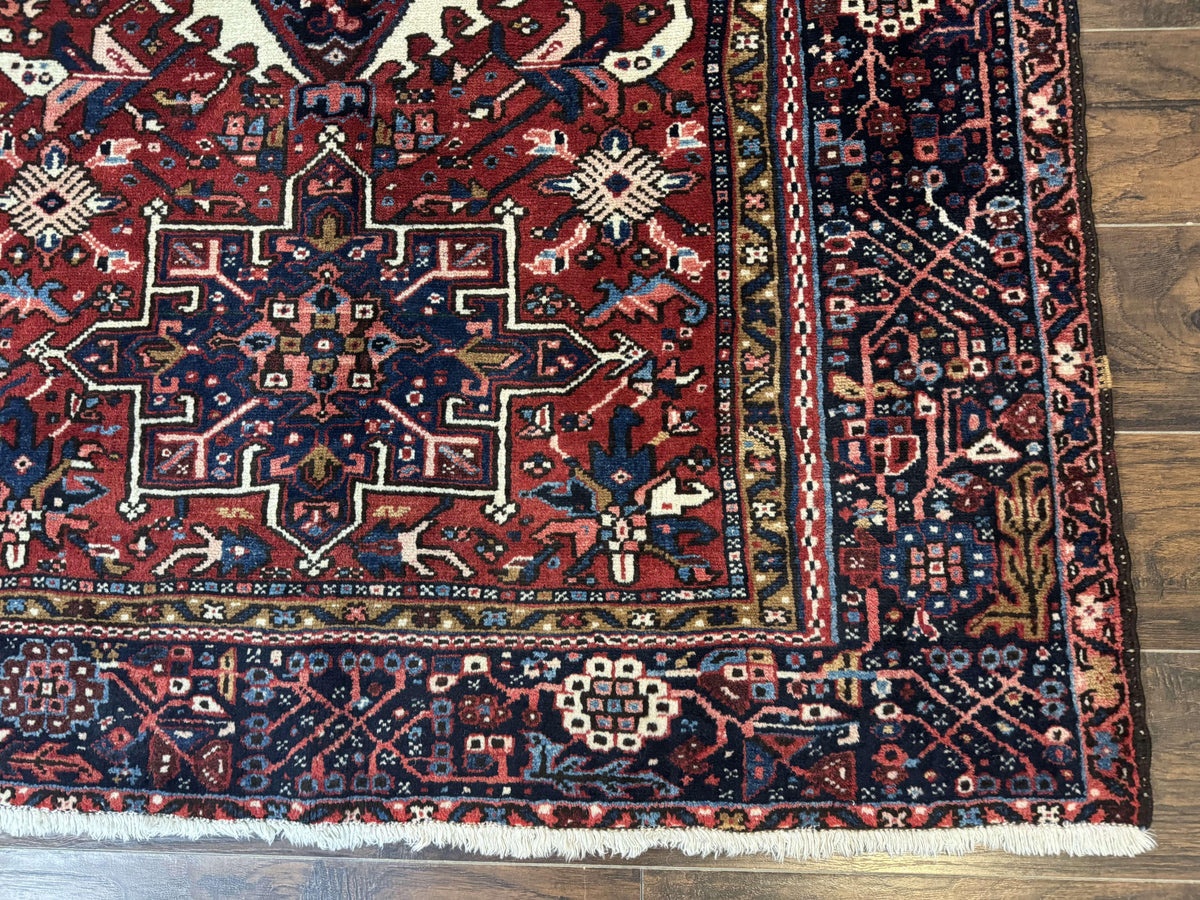 Persian Karajeh Rug 5x6, Antique Heriz Carpet, Geometric, Persian Tribal Rug, Brick Red Navy Blue - Jewel Rugs, view 10