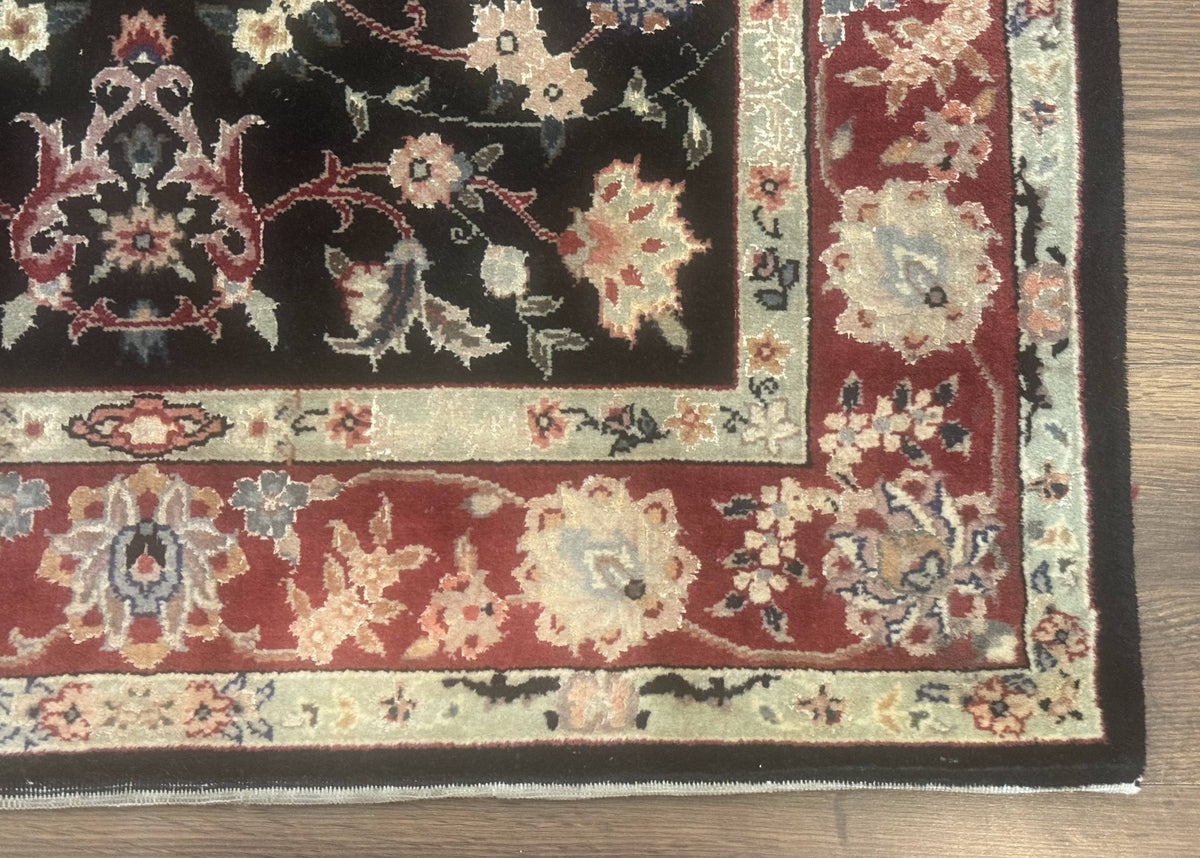 Black Sino Persian Rug 3x5, Wool with Silk Highlights, Floral, Fine 170 KPSI - Jewel Rugs, view 9