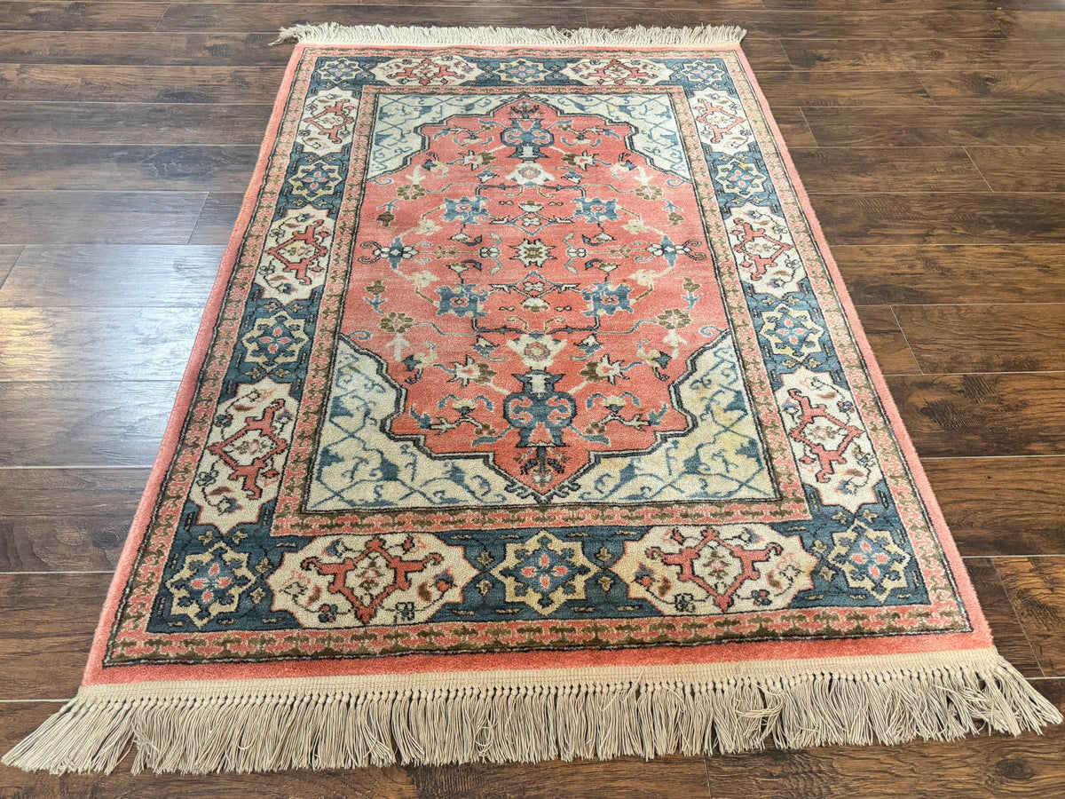 Karastan Rug 4x6 Bergama Design #737, Karastan Area Rug, Vintage Wool Karastan Carpet, Original Collection 700 Series, Salmon Red Light Blue - Jewel Rugs, view 2